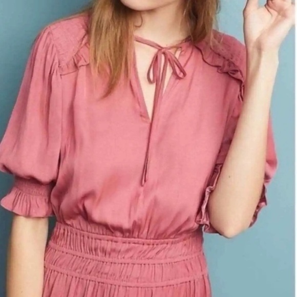 Anthropologie Current Air pink rose, Cape May, Waist mid dress - Picture 5 of 13